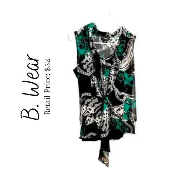 BWear Green, White & Black Fall Swirl Blouse - Picture 1 of 7